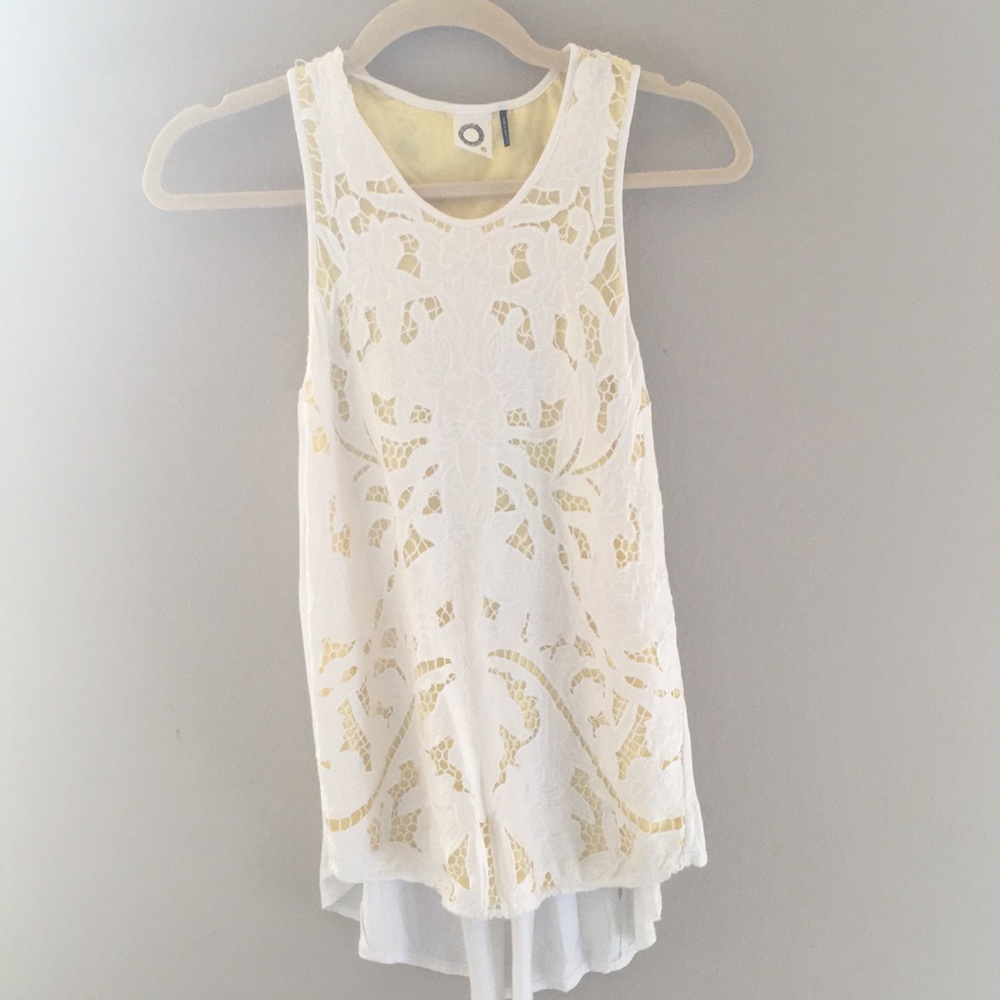 Lace / cotton top - yellow and cream